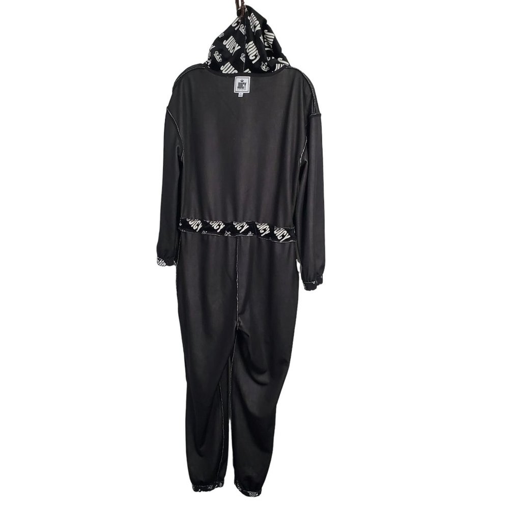 Juicy Couture Size L Jumpsuit Hoodie Velour Jogger Zip Up Pockets Logo Print Y2K - Picture 4 of 15
